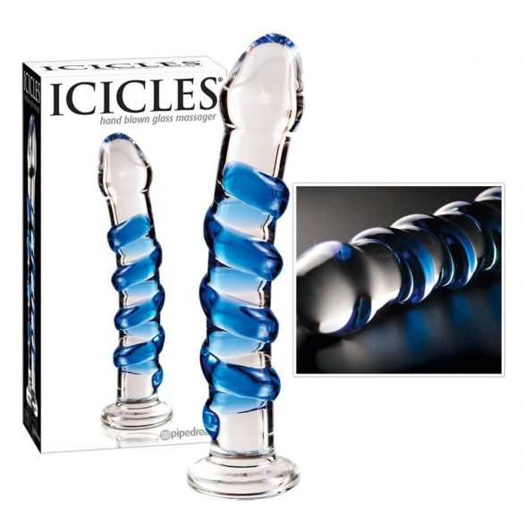 Icicles No. 5 - dildó spirale en verre (transparent-bleu)