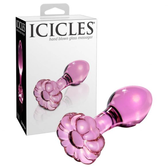 Icicles No. 48 - glazen anale plug (roze bloem)