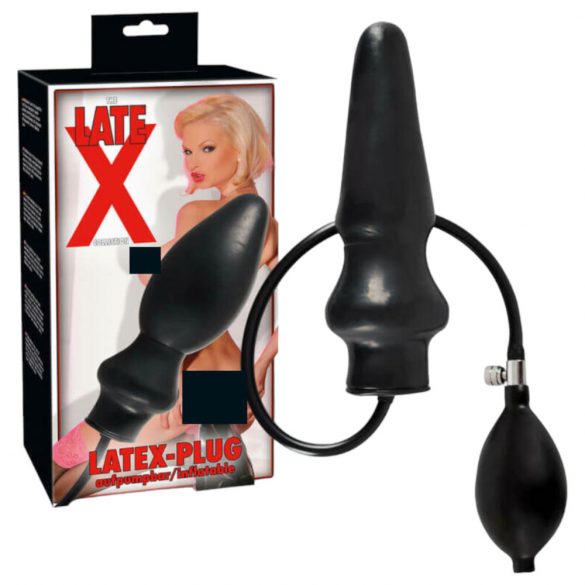 LATEX - opblaasbare grote anaal plug (zwart)