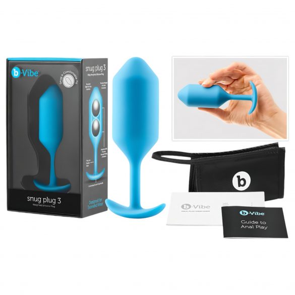 b-vibe Snug Plug 3 - anální dildo s dvojitou kuličkou (180g) - modré