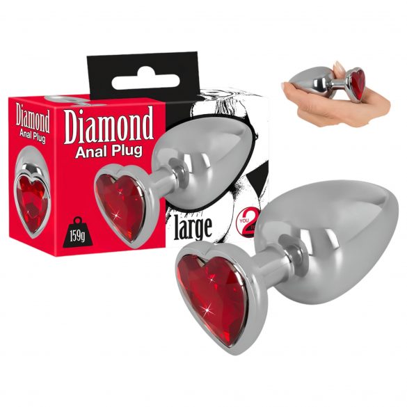 You2Toys - Diamond - 159g-ové hliníkový anální kolík (stříbrno-červený)