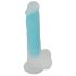 You2Toys Glow in the Dark - zuignap, testikel lichtgevende dildo (blauw)