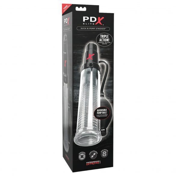 PDX Elite - 2in1 - masturbátor a pumpa na penis v jednom (průhledná)