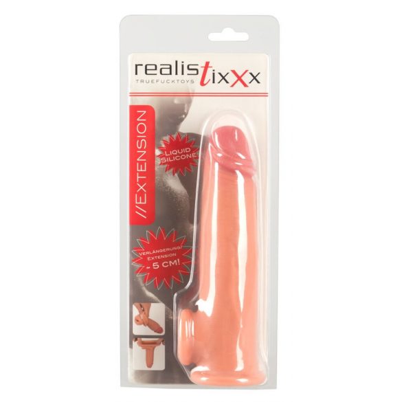 Realistixxx - prodlužující návlek na penis s kroužkem na varlata - 19cm (tělová barva)