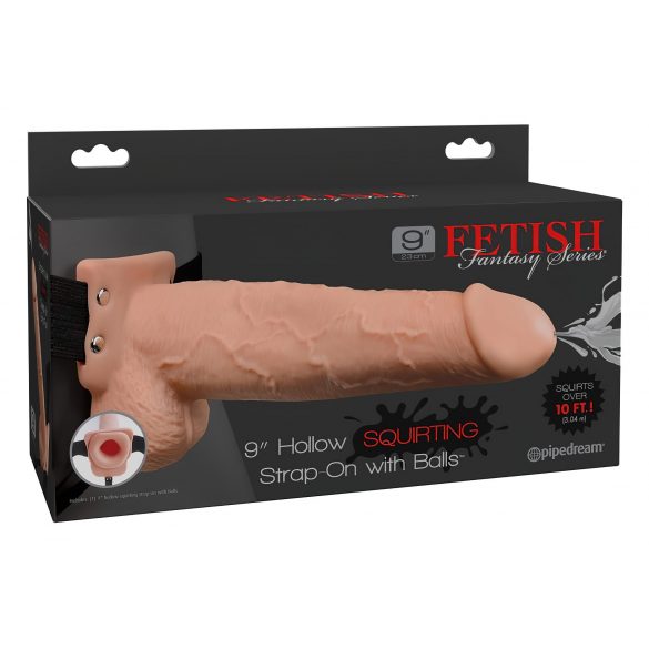 Fetish Strap-On 9 - připínací, duté, stříkající dildo (přírodní)