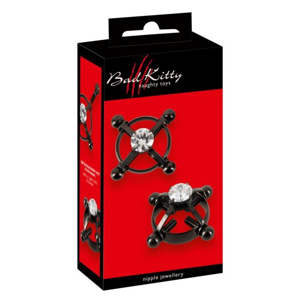 Bad Kitty - gedraaide tepelpiercing (met strassstenen) - zwart