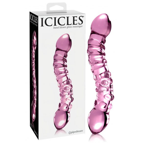 Pipedream Icicles No. 55 - dvojité skleněné dildo na bod G (růžové)