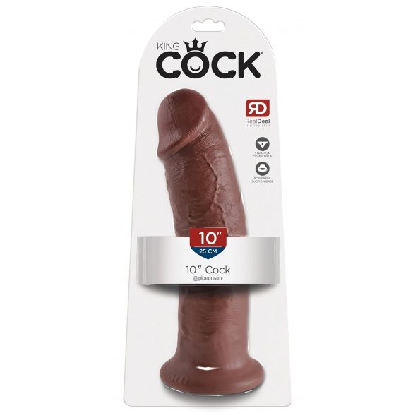 King Cock 10 - velké dildo se varlaty s přísavkou (25cm) - hnědé