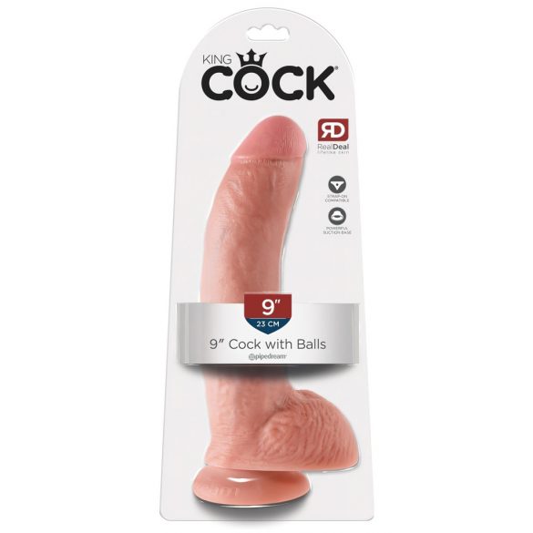 King Cock 9 - velké připínací, testikulární dildo (23 cm) - přírodní