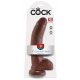 King Cock 9 - velké připínací, varlatové dildo (23 cm) - hnědé