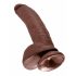 King Cock 9 - velké připínací, varlatové dildo (23 cm) - hnědé