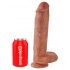 King Cock 11 - velké připínací, varlatové dildo (28 cm) - tmavě přírodní