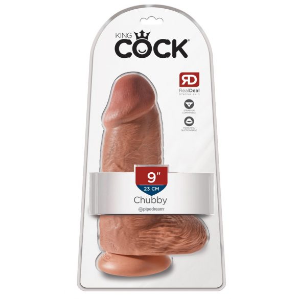 King Cock Chubby 23cm - Ventouse, Testicules (Naturel Foncé)