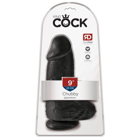 King Cock 9 Chubby - připínací, varlatové dildo (23 cm) - černé