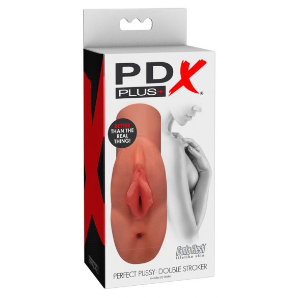 PDX Masturbateur Double - Réaliste 2 en 1 (nude foncé)