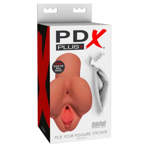 PDX Pick Your Pleasure Stroker - 2in1 - realistický masturbátor (tmavo - přírodní)