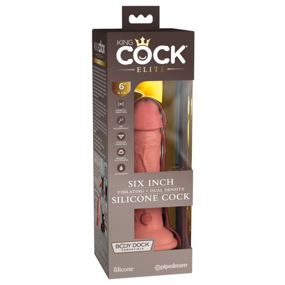 King Cock Elite 6 - zuignap, realistische vibrator 15cm (donker natuurlijk)