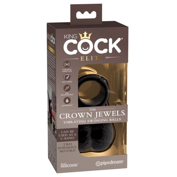 King Cock Elite Crown Jewels - vibrační kroužek na penis (černý)