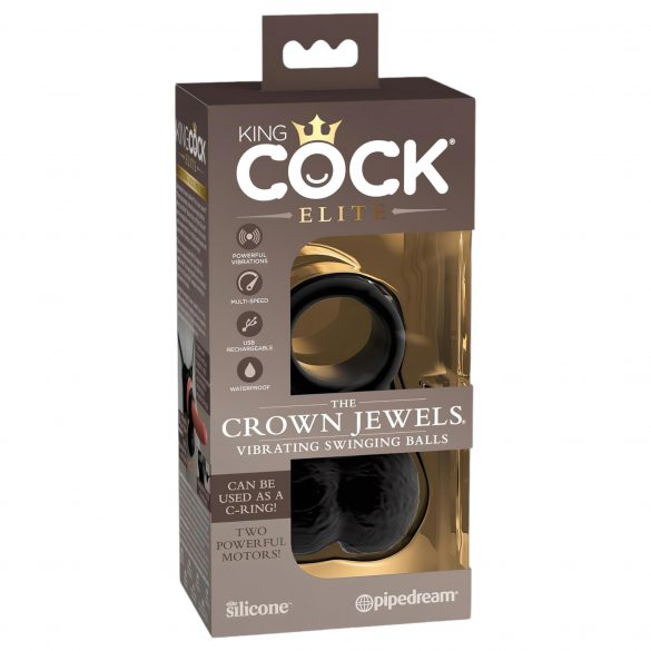 King Cock Elite Crown Jewels - vibrační kroužek na penis (černý)