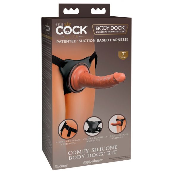 King Cock Elite Comfy - harnais avec godemichet (brun naturel)