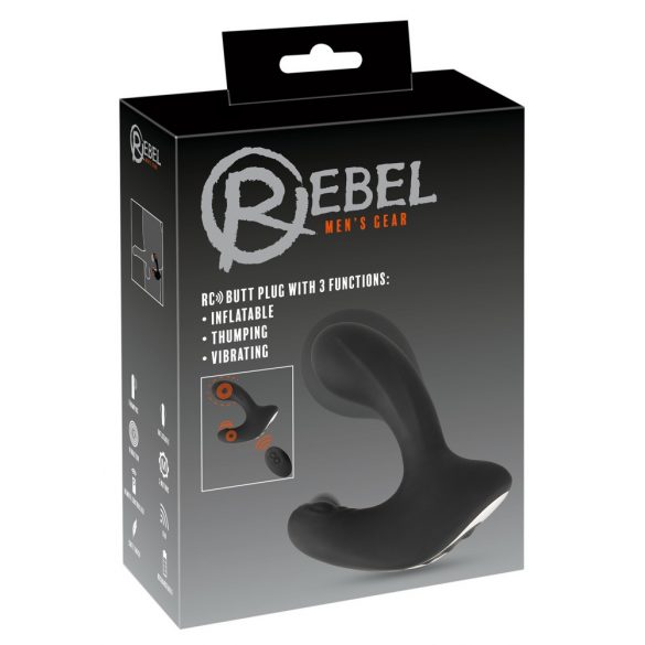 Rebel RC - oplaadbare, afstandsbediende opblaasbare anale vibrator (zwart)