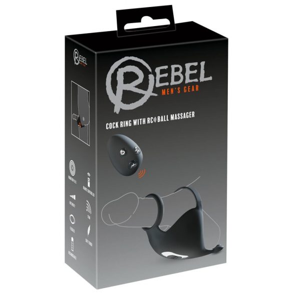 Rebel - oplaadbare testicle massager penisring (zwart)