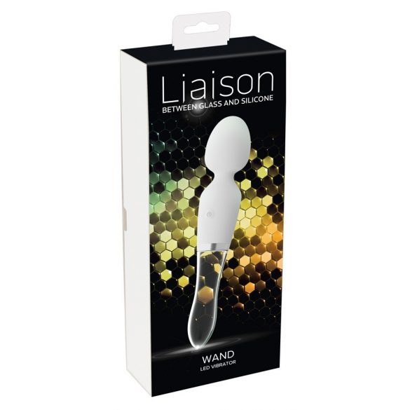 Liaison Wand - oplaadbare, silicone-glas LED vibrator (transparant-wit)