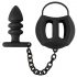 Velours Noir - cage à pénis en silicone avec plug anal (noir)