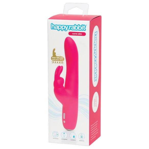 Happyrabbit Curve Slim - vibrateur waterproof rechargeable avec bras clitoridien (rose)