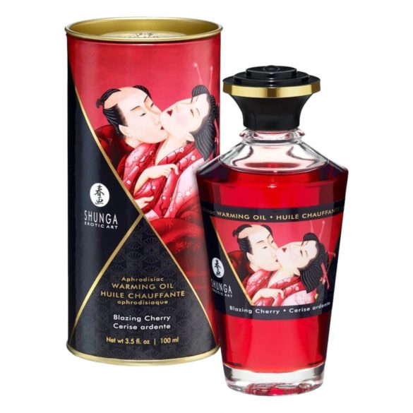 Shunga - hřejivý masážní olej - třešeň (100 ml)