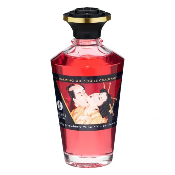 Shunga - hřejivý masážní olej - šampaňské jahoda (100 ml)