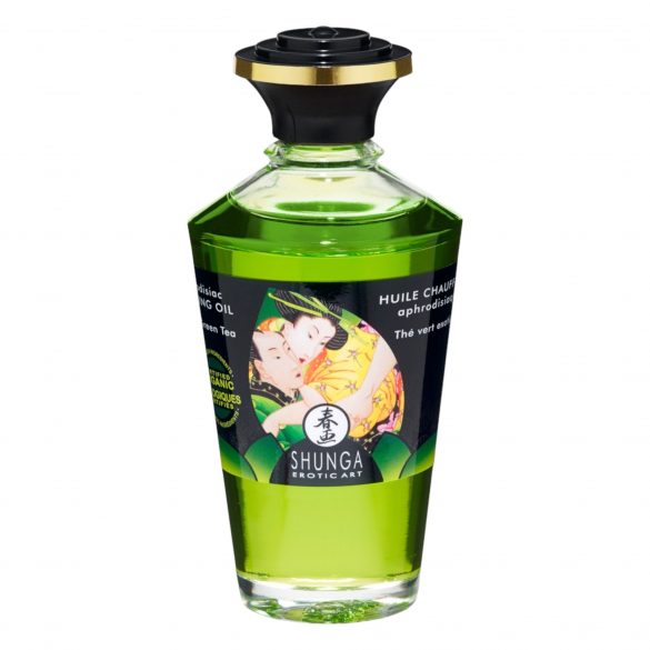 Shunga - hřejivý masážní olej - zelený čaj (100 ml)