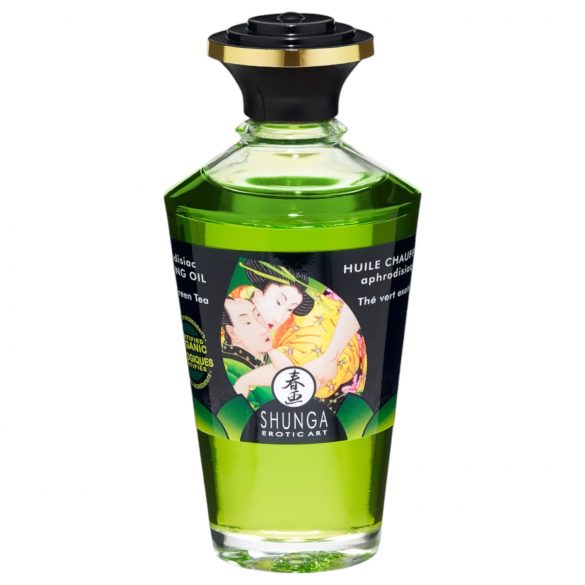 Shunga - hřejivý masážní olej - zelený čaj (100 ml)