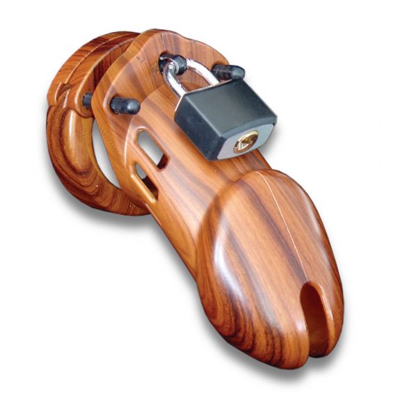 CB-6000 - luxusní klec na penis s visacím zámkem (dřevo)