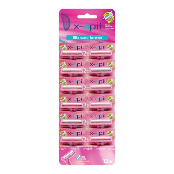 X-Epil Silky - Rasoir à 2 lames avec manche en caoutchouc (12 pcs)