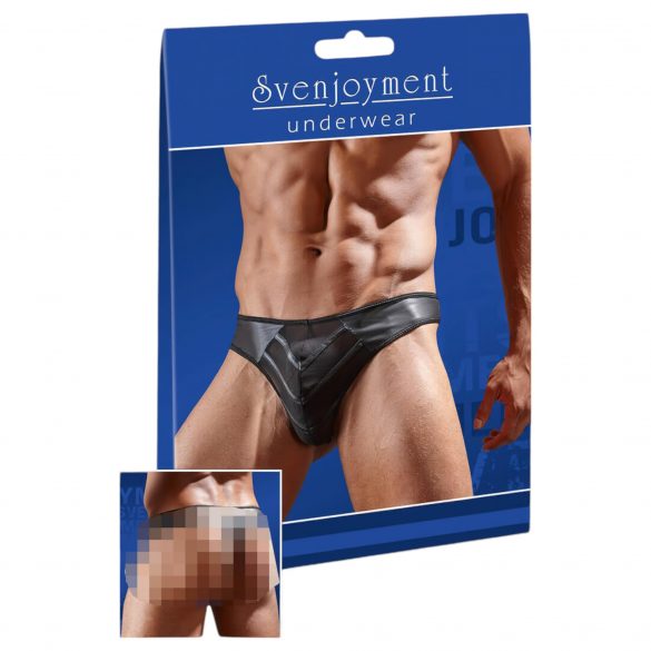 Tanga homme brillant avec insert transparent (noir)