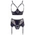 Abierta Fina - Lace Shiny Lingerie Set (Black) 