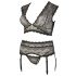 Cottelli Plus Size - strass kanten lingerie set (zwart) - 2XL