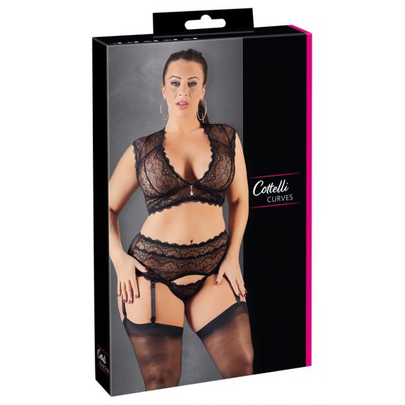 Cottelli Plus Size - strass kanten lingerie set (zwart) - 3XL