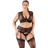 Cottelli Plus Size - strass kanten lingerie set (zwart) - 3XL