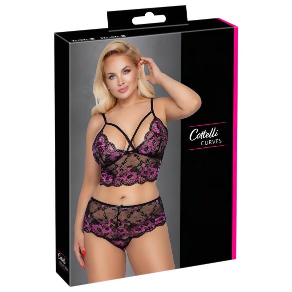 Cottelli Grande Taille - Ensemble soutien-gorge fleuri (noir-violet)