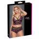 Cottelli Plus Size - bloemen beha set (zwart-paars)