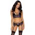 Cottelli - Ensemble lingerie dentelle 3 pièces (noir-violet)