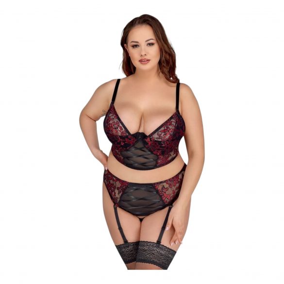 Cottelli Grande Taille - Ensemble Soutien-Gorge Porte-Jarretelles (noir-rouge)