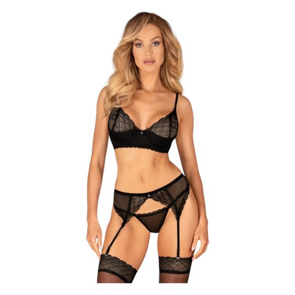 Obsessive Chemeris - bh set met jarretels (zwart) - M/L