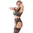 Cottelli Bondage - ensemble de lingerie rayé brillant avec dentelle (4 pièces) - L