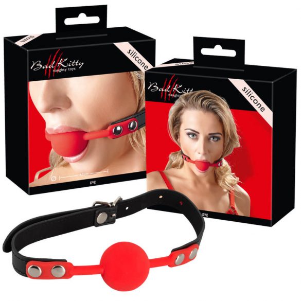 Bad Kitty - bâillon en silicone avec sangle en cuir synthétique (rouge)