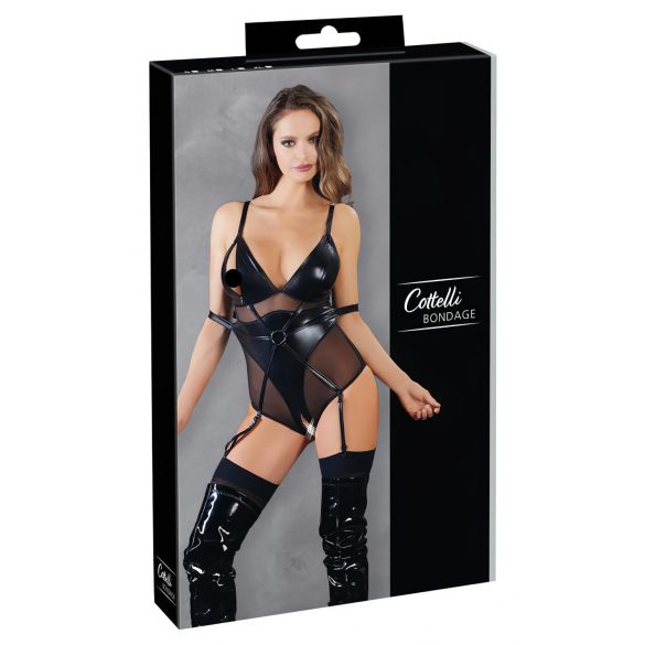 Cottelli Bondage - body brillant avec menottes (noir) - L