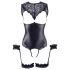 Cottelli Bondage - body ouvert brillant et menottes (noir) - M