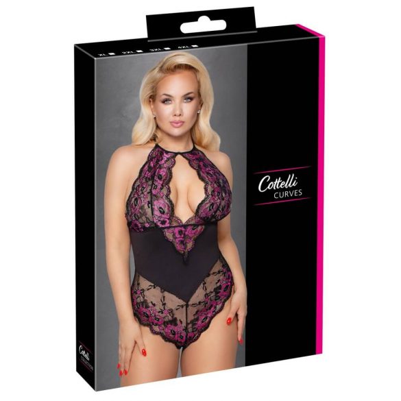 Cottelli Plus Size - body fleuri (noir-violet) - 3XL